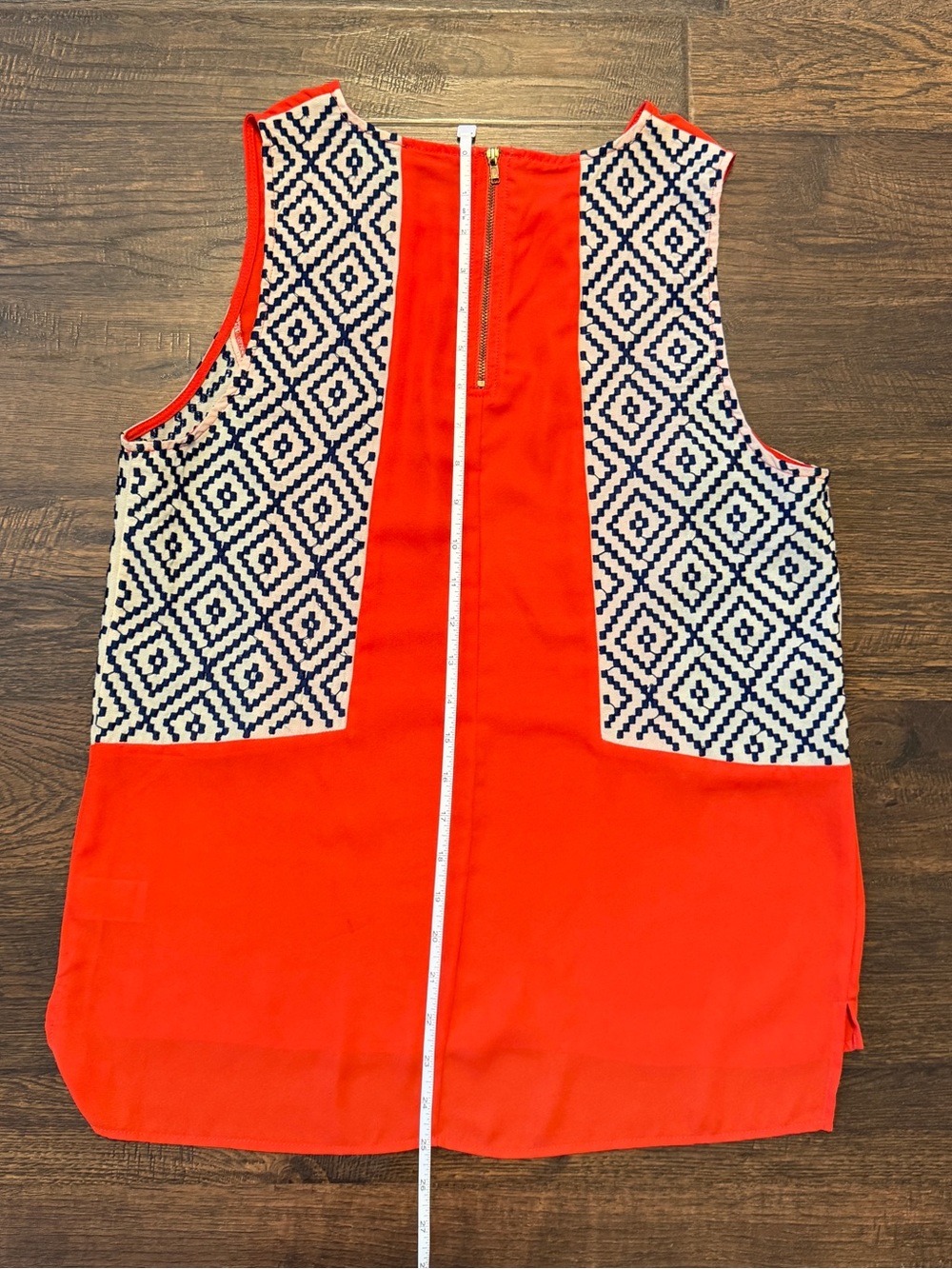 THML Geometric Diamond Colorblock Sleeveless Blouse Top Coral Red Orange Small - Picture 7 of 7